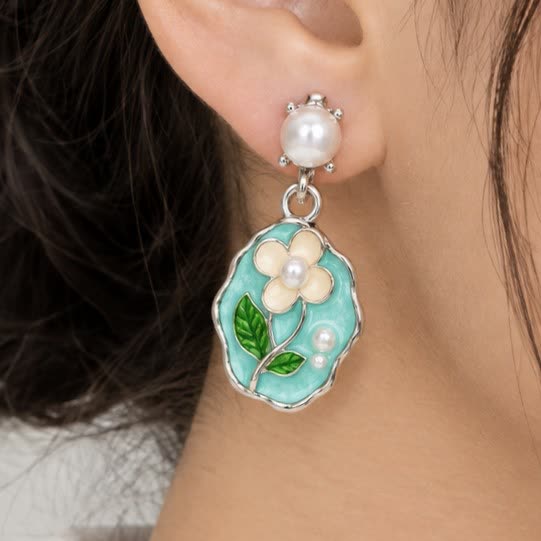 گوشواره میناکاری استیل رنگ ثابت فیروزه ای